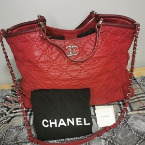 (Sold)100% Authentic Channel Lamb Skin Tote, Crossbody In Red